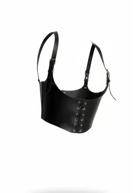 Omuzdan Askılı Deri Korse Kemer, Siyah Kadın Deri Kemer - APFT1428