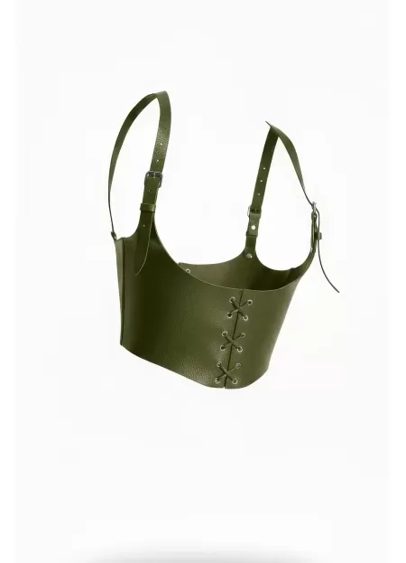 Omuzdan Askılı Haki Korse Kadın Kemer, Haki Kadın Deri Kemer - APFT1428