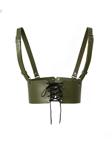 Haki Deri Kadın Elbise Kemeri, Omuzdan Askılı Elbise Kemeri - APFT1429