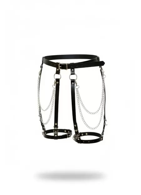 Siyah Jartiyer Harness Zincir Detaylı Suni Deri Vücut Aksesuarı - APFT958