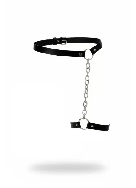 Siyah Jartiyer Harness Zincirli Metal Halkalı Deri Bacak Kemer - APFT961