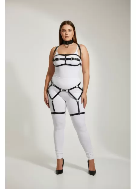 Büyük Beden Siyah Kadın Jartiyer Harness Takım Tasmalı Deri Vücut Aksesuarı - APFT242