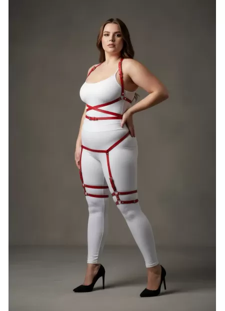 Büyük Beden Kırmızı Kadın Jartiyer Harness Deri Fantazi Vücut Takımı - APFT274