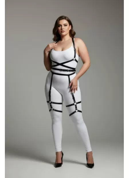 Büyük Beden Siyah Kadın Deri Jartiyer Harness Vücudu Saran Şık Kombin Aksesuarı - APFT274