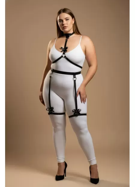 Büyük Beden Siyah Kadın Jartiyer Harness Fiyonk Detaylı Fantazi Vücut Aksesuarı - APFT276