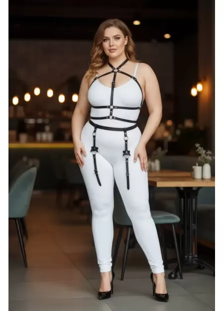 Büyük Beden Siyah Kadın Jartiyer Harness Vücudu Saran Seksi Deri Aksesuar - APFT286