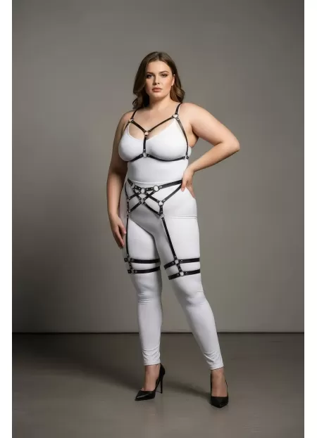 Büyük Beden Siyah Kadın Jartiyer Harness Full Body Deri Takım - APFT289