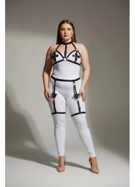 Büyük Beden Siyah Kadın Deri Jartiyer Harness Büstiyer Detaylı Fantazi Takım - APFT310