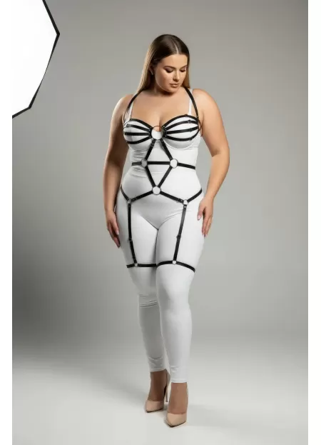 Büyük Beden Siyah Kadın Deri Jartiyer Harness Fantezi Vücut Aksesuarı - APFT568