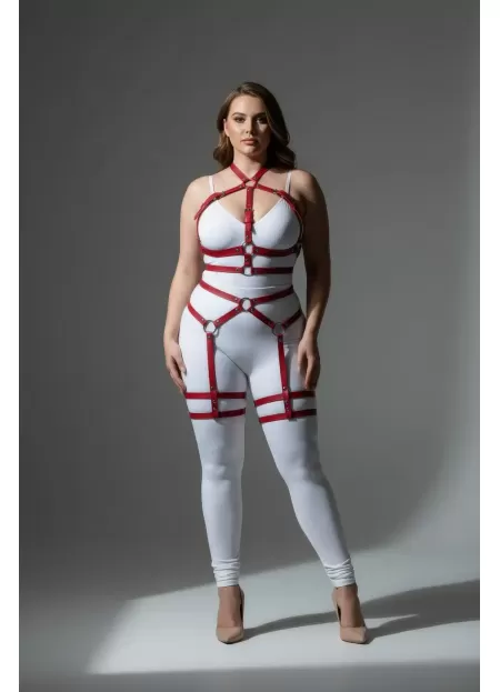 Büyük Beden Kırmızı Kadın Jartiyer Harness Tüm Vücut Saran Deri Fantazi Aksesuar - APFT598