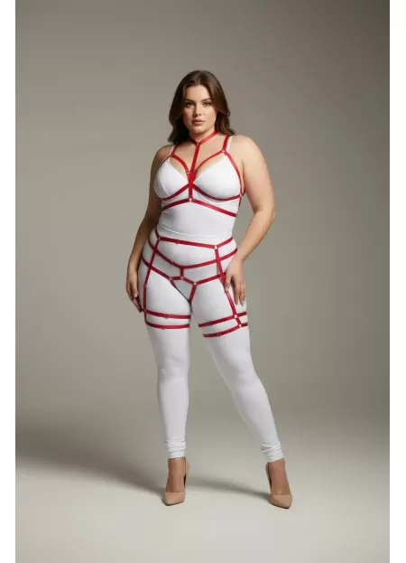 Büyük Beden Kırmızı Kadın Jartiyer Harness Vücudu Saran Fantazi Deri Aksesuar - APFT142