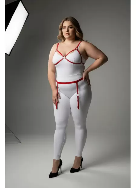 Büyük Beden Kırmızı Kadın Jartiyer Harness Özel Tasarım Deri Takım - APFT228