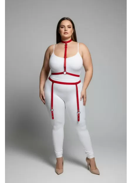 Büyük Beden Kırmızı Kadın Jartiyer Harness Deri Vücut Aksesuarı - APFT230