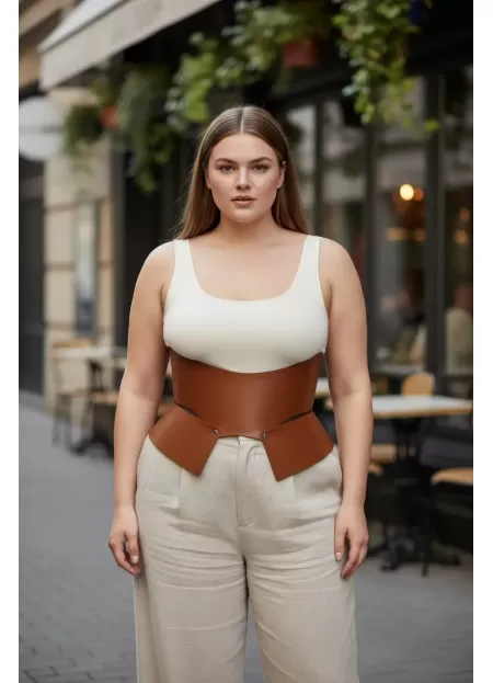 Büyük Beden Taba Kadın Kemer Korse Tarzı Geniş Bel Şekillendirici - APFT611