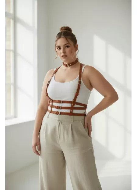 Büyük Beden Taba Kadın Kemer Vücut Aksesuarı Çoklu Bantlı Estetik Tasarım - APFT615