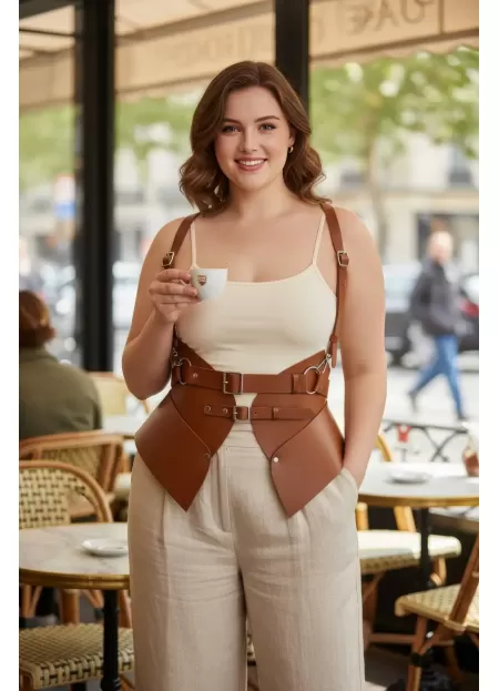 Büyük Beden Taba Kadın Kemer Omuz Askılı Korse Tasarım - APFT616