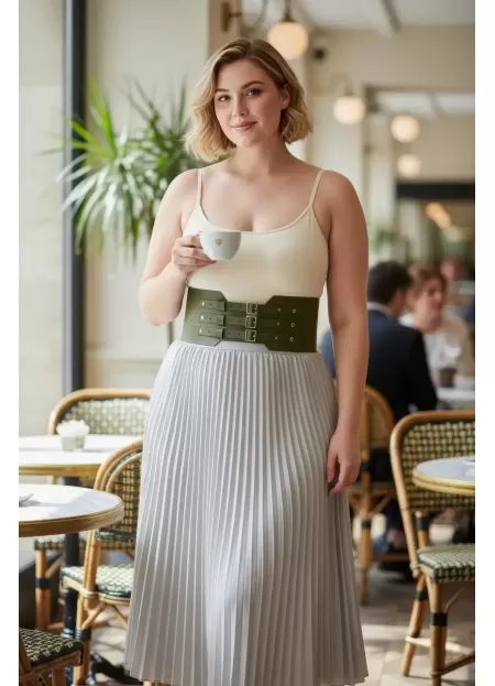 Büyük Beden Haki Kadın Kemer Korse Tarzı Üç Tokalı Bel Vurgulayan - APFT618