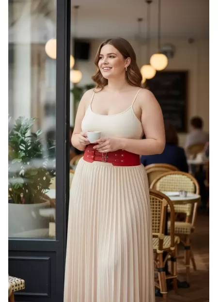 Büyük Beden Kırmızı Geniş Kemer Çok Tokalı Korsaj Detaylı - APFT618