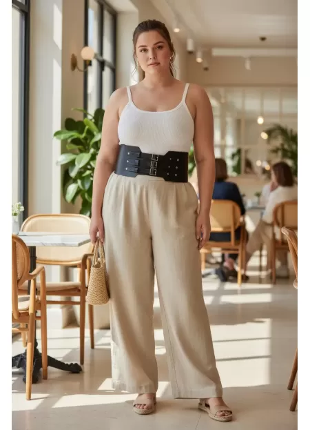 Büyük Beden Siyah Kadın Kemer Geniş Korse Tarzı Üç Tokalı - APFT618