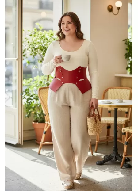 Büyük Beden Kırmızı Kadın Korse Kemer Bel Şekillendirici Geniş Tasarım - APFT619