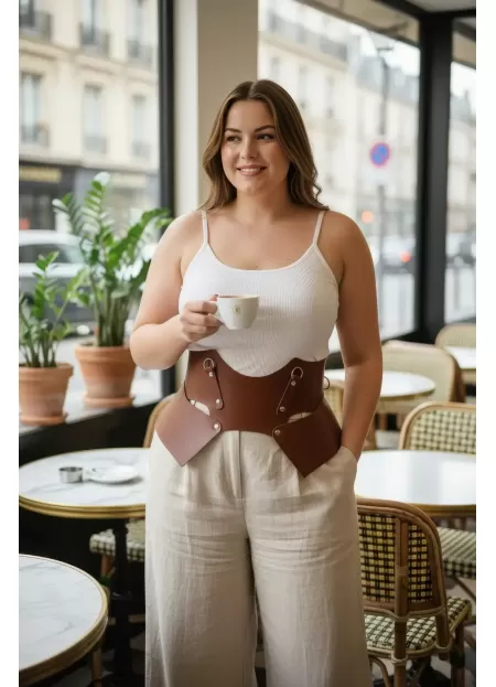 Büyük Beden Taba Kadın Kemer Geniş Korse Stil Deri Kombin Tamamlayıcı - APFT619