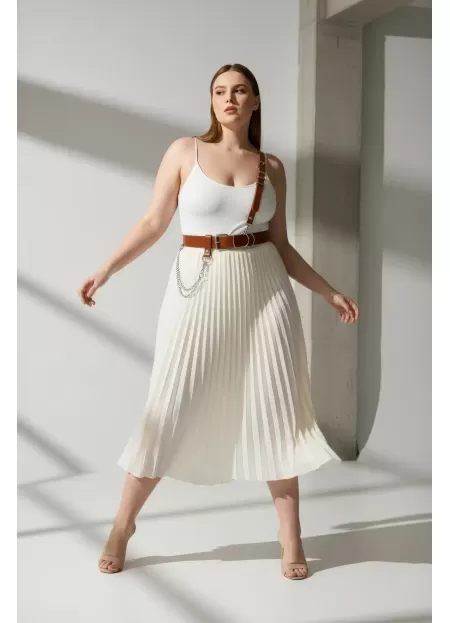 Büyük Beden Taba Kadın Hakiki Deri Omuz Askılı Vücut Kemer Zincir Detaylı - APFT620