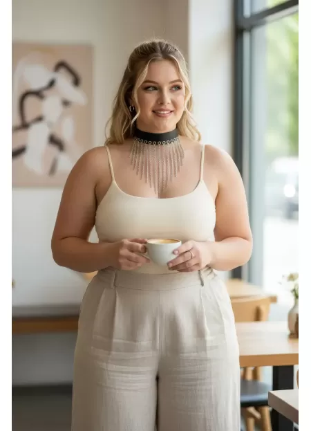 Büyük Beden Siyah Kadın Kemer Zincir Detaylı Maksimalist Tasarım - APFT629