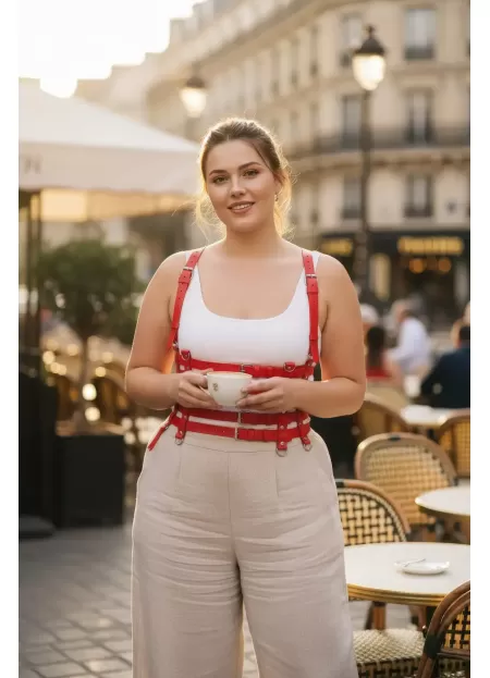 Büyük Beden Kırmızı Kadın Kemer, Çoklu Askılı Deri Vücut Kuşağı - APFT630