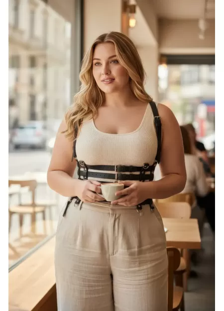 Büyük Beden Siyah Kadın Kemer Deri Body Harness Korse Stil - APFT630