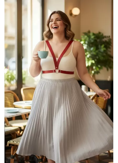 Büyük Beden Kırmızı Kadın Deri Vücut Kemeri Estetik Kombin Tamamlayıcı - APFT633