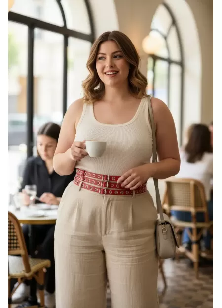 Büyük Beden Kırmızı Kadın Kemer Kalın Çoklu Tokalı Deri Bel Aksesuarı - APFT641