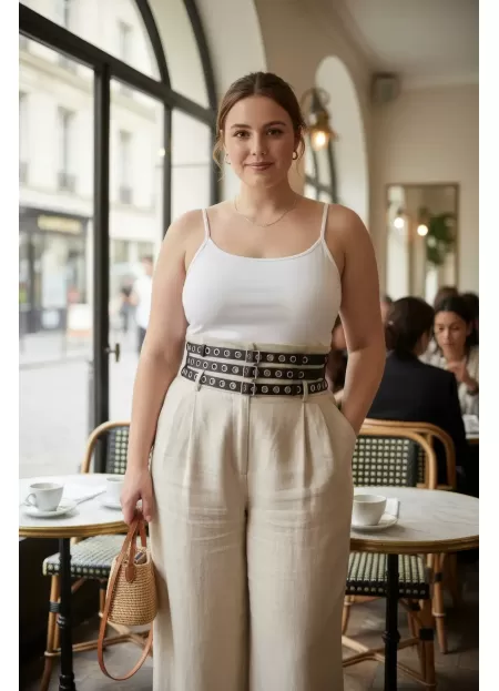 Büyük Beden Siyah Kadın Kemer Kalın Korse Stil Zımba Detaylı - APFT641