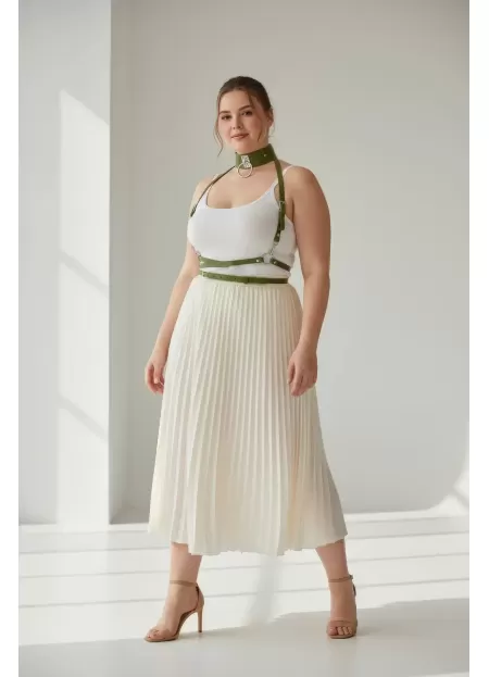 Büyük Beden Haki Kadın Kemer Korse Tarzı Halka Detaylı - APFT644