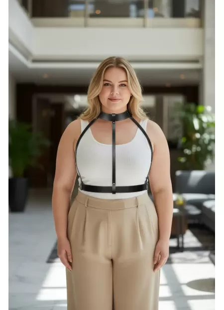 Büyük Beden Siyah Kadın Kemer Ayarlanabilir Deri Vücut Harness Aksesuarı - APFT653