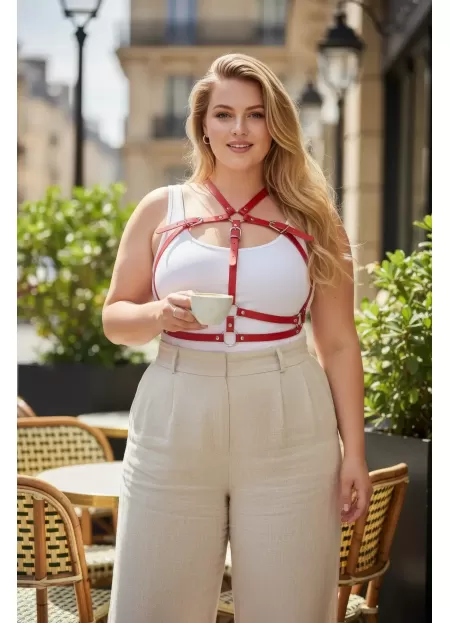 Büyük Beden Kırmızı Kadın Kemer Korse Detaylı Deri Vücut Aksesuarı - APFT728