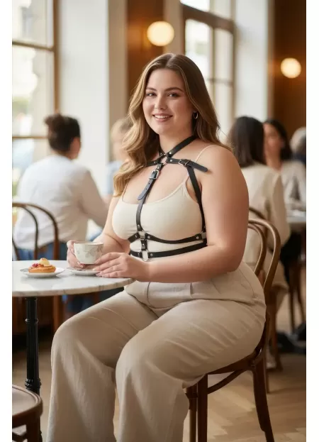 Büyük Beden Siyah Kadın Deri Kemer Harness Stil Kombin Tamamlayıcı - APFT728