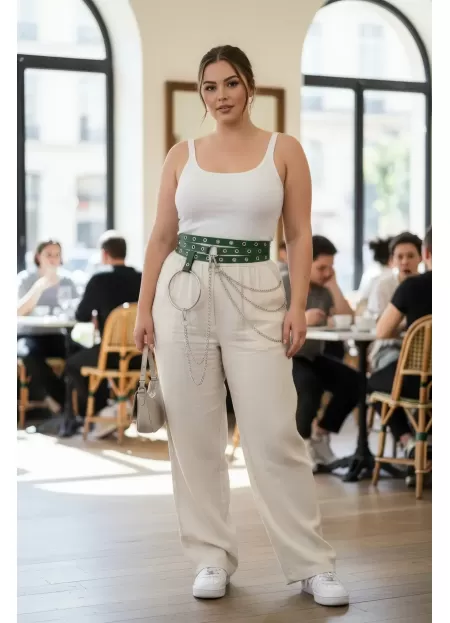 Büyük Beden Yeşil Kadın Kemer Zincir Detaylı Kalın Model - APFT731