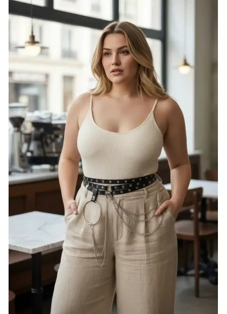 Büyük Beden Siyah Kadın Kemer Zincir ve Halka Detaylı Kombin Tamamlayıcı - APFT731