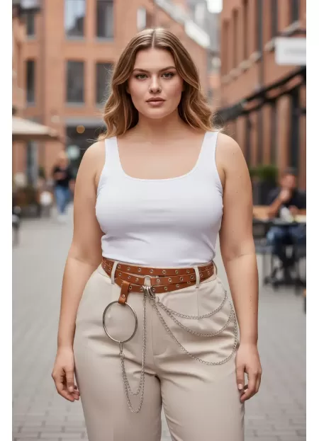 Büyük Beden Taba Kadın Kemer Zincir Detaylı Halkalı Trend Tasarım - APFT731