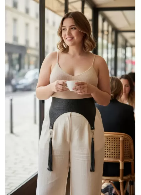 Büyük Beden Siyah Kadın Kemer Geniş Püskül Detaylı Bel Aksesuarı - APFT755