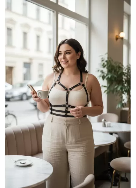 Büyük Beden Siyah Kadın Kemer Deri Harness Metal Detaylı - APFT760