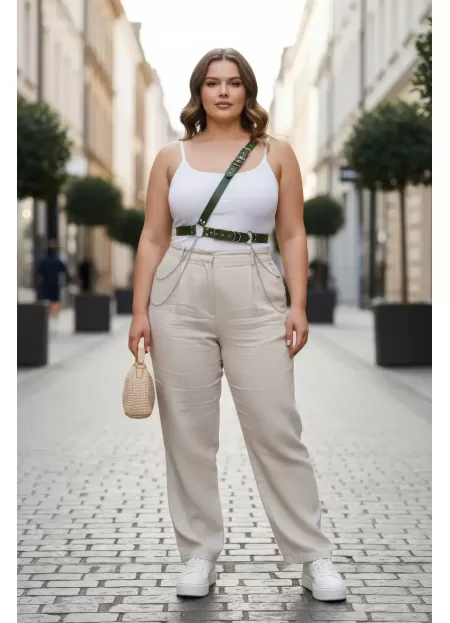 Büyük Beden Haki Kadın Deri Vücut Kemeri Zincir Detaylı - APFT813