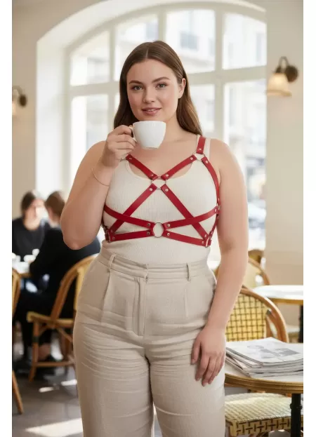 Büyük Beden Kırmızı Kadın Kemer Deri Korse Detaylı Vücut Aksesuarı - APFT816