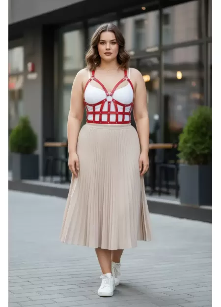 Büyük Beden Kırmızı Kadın Kemer Korse Tarzı Deri Vücut Aksesuarı - APFT819