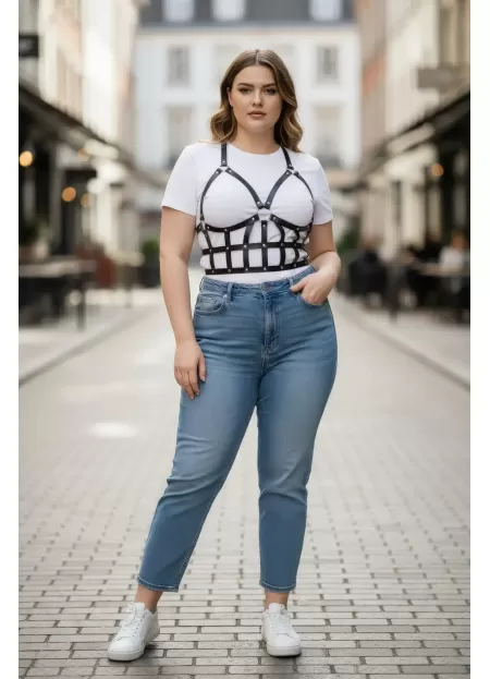 Büyük Beden Siyah Kadın Kemer Deri Vücut Harness Kombin Tamamlayıcı - APFT819