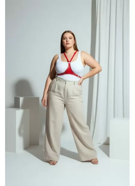 Büyük Beden Kırmızı Kadın Kemer Deri Zımba Detaylı Vücut Aksesuarı - APFT850