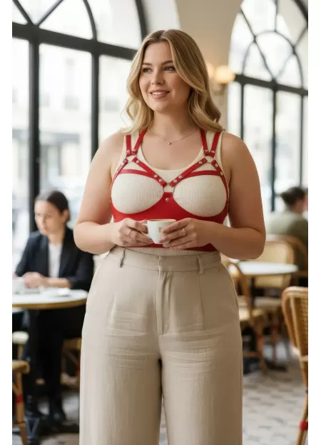 Büyük Beden Kırmızı Kadın Kemer Şık Deri Vücut Aksesuarı - APFT872