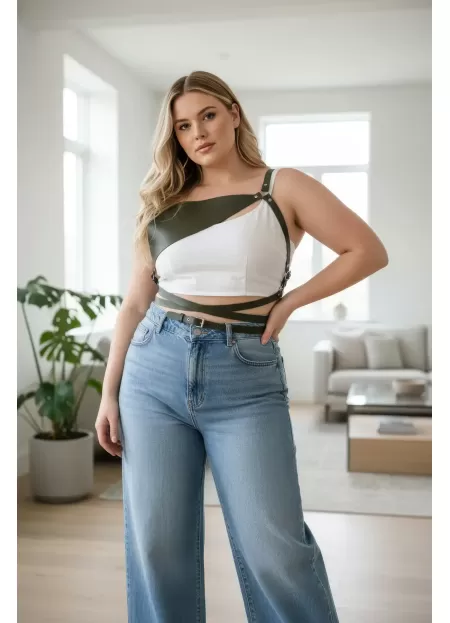 Büyük Beden Siyah Kadın Kemer Korse Tarzı Deri Harness - APFT903