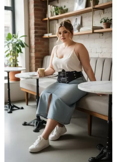 Büyük Beden Siyah Kadın Korse Kemer, Geniş ve Kuşgözü Detaylı - APFT905