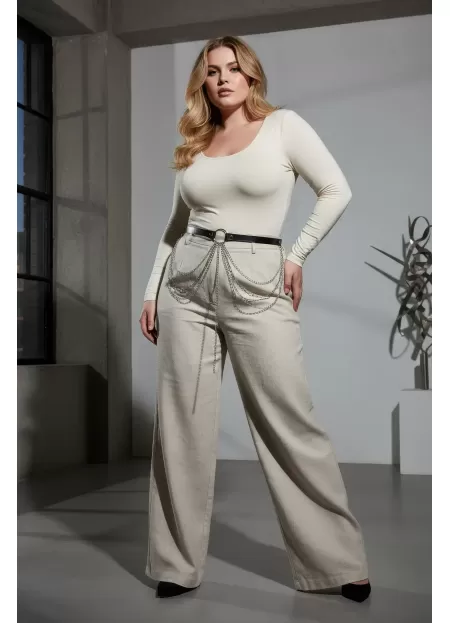 Büyük Beden Siyah Kadın Deri Kemer Çoklu Zincir Detaylı Tasarım - APFT922